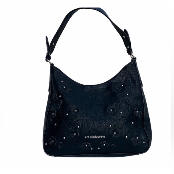Liz Claiborne Handbags - LIZ CLAIBORNE Beautiful Floral Embellished,  Durable, Large Hobo Bag, Black, EUC